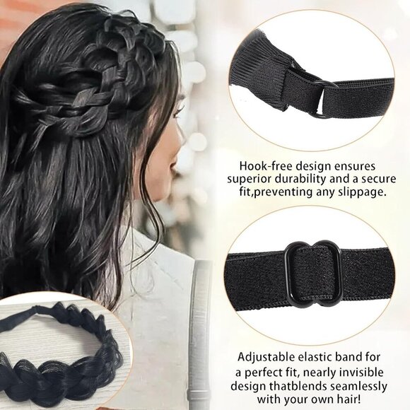 Premium 2 Pcs Black Braided Headbands for Women - Lightweight & Elegant - Picture 5 of 6